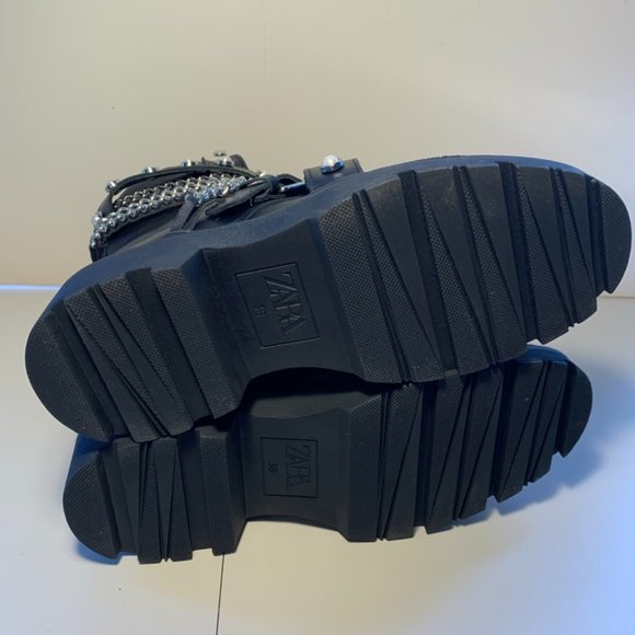 Zara Shoes Zaras Multi Chain Combat Boot In Black Leather Never